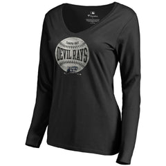 Tampa Bay Rays Women's Cooperstown Collection Slider Long Sleeve V-Neck T-Shirt - Black - MLB Lifestyle