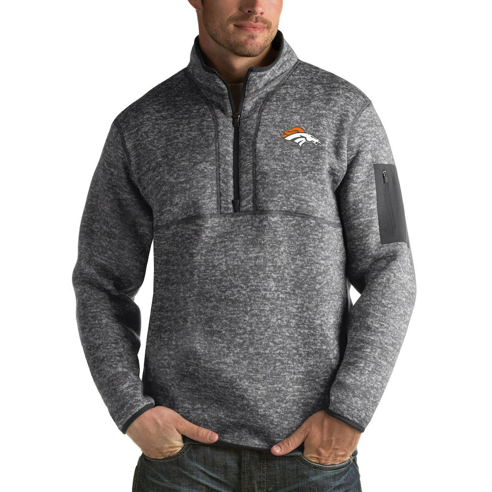 Denver Broncos Antigua Fortune Big & Tall Quarter-Zip Pullover Jacket Charcoal