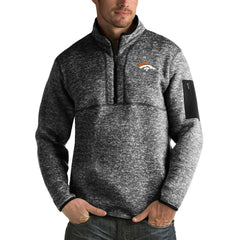 Denver Broncos Antigua Fortune Big & Tall Quarter-Zip Pullover Jacket Heather Black
