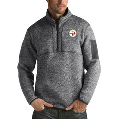Pittsburgh Steelers Antigua Fortune Big & Tall Quarter-Zip Pullover Jacket Heather Black