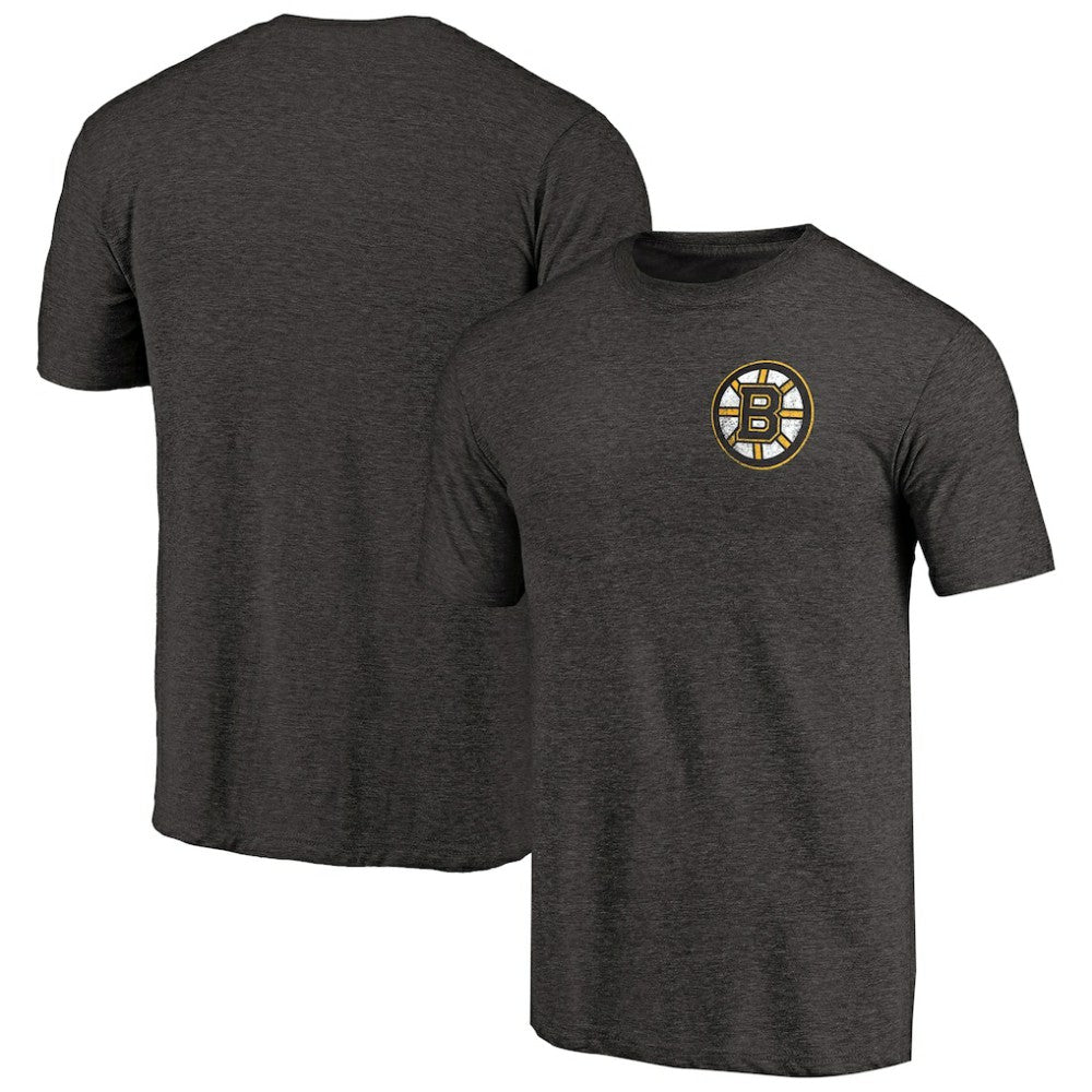 Boston Bruins Primary Logo Left Chest Distressed Tri-Blend T-Shirt - Black - NHL 3254332