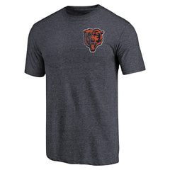 Chicago Bears Primary Logo Left Chest Distressed Tri-Blend T-Shirt Heathered Navy