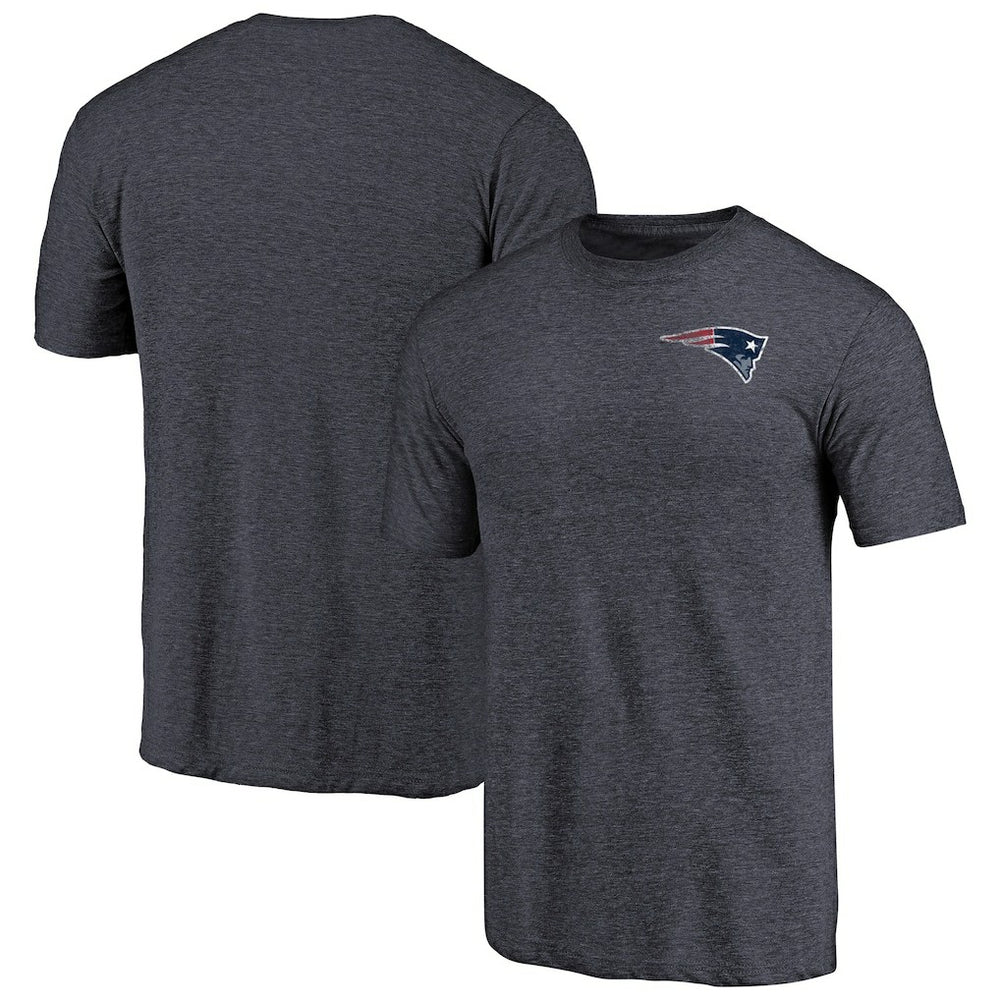 New England Patriots Primary Logo Left Chest Distressed Tri-Blend T-Shirt Heathered Navy