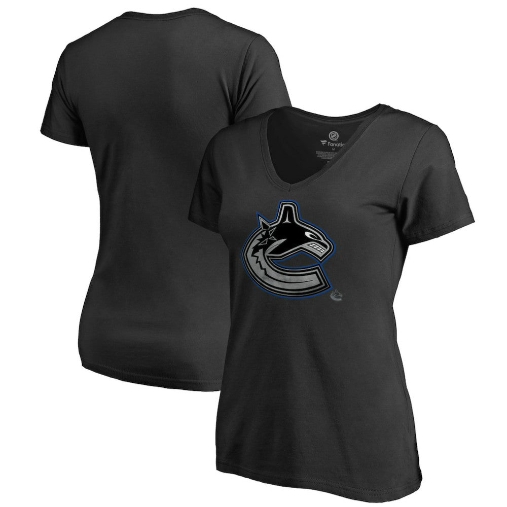 Vancouver Canucks Women's Core Smoke V-Neck T-Shirt - Black - NHL 3305764