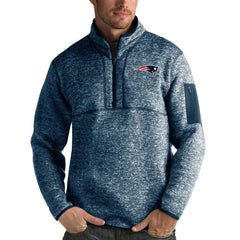 New England Patriots Antigua Fortune Quarter-Zip Pullover Jacket Heather Navy