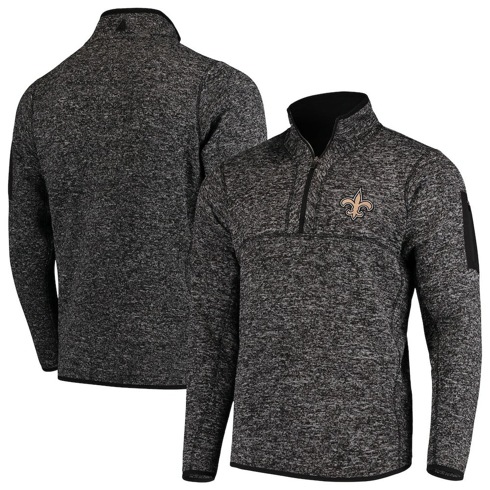 New Orleans Saints Antigua Fortune Quarter-Zip Pullover Jacket Heather Black