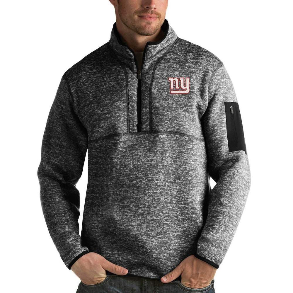 New York Giants Antigua Fortune Quarter-Zip Pullover Jacket Heather Black