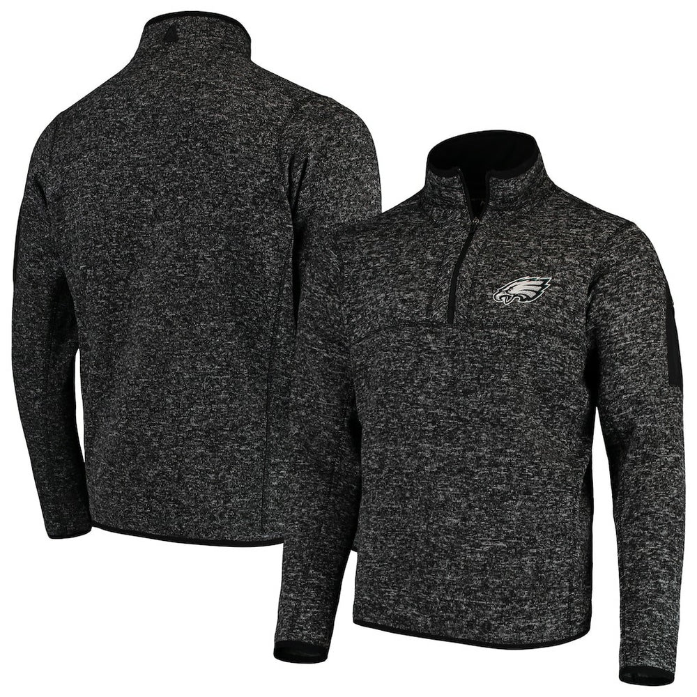 Philadelphia Eagles Antigua Fortune Quarter-Zip Pullover Jacket Heather Black