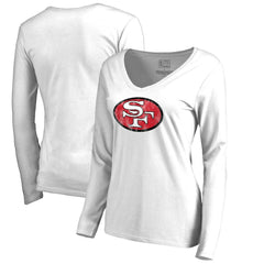 San Francisco 49ers Women's Throwback Logo Long Sleeve V-Neck T-Shirt White