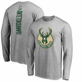 Giannis Antetokounmpo Milwaukee Bucks Team Backer Name & Number Long Sleeve T-Shirt Heathered Gray