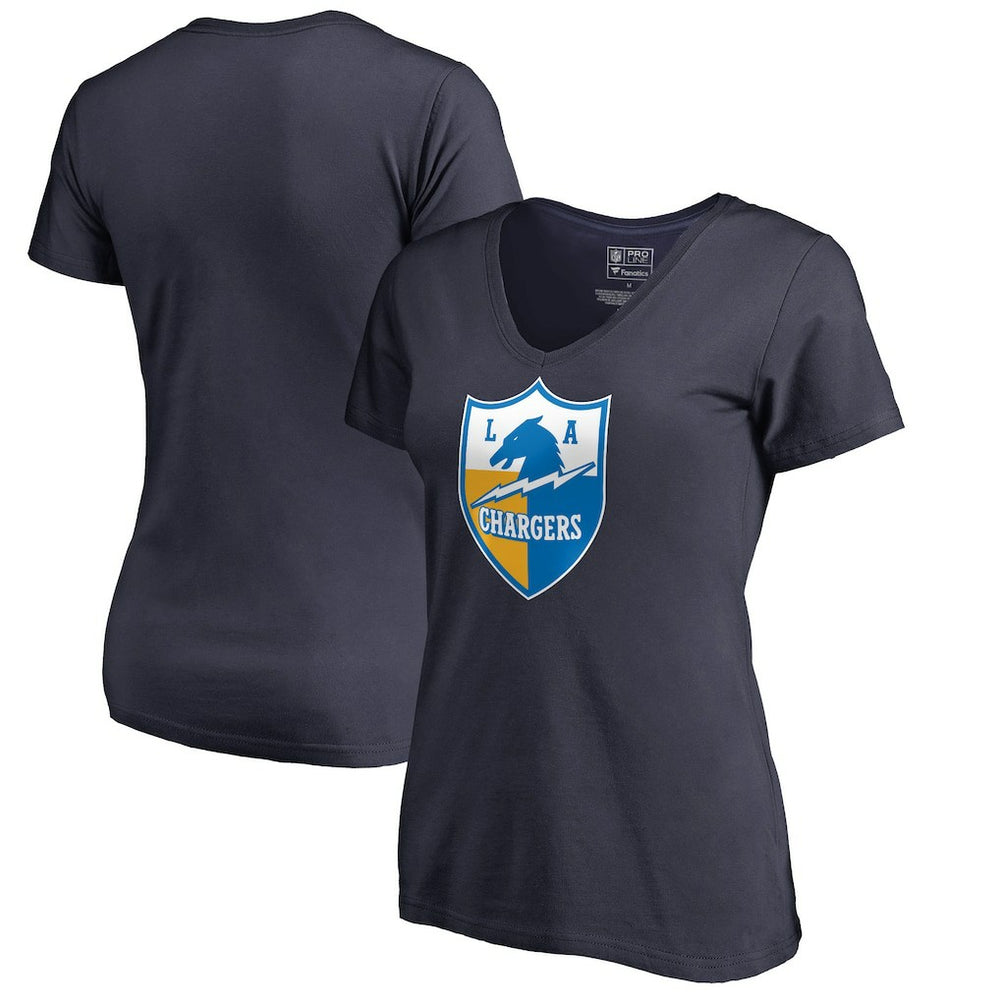 Los Angeles Chargers Women's Retro Shield Logo V-Neck T-Shirt Navy