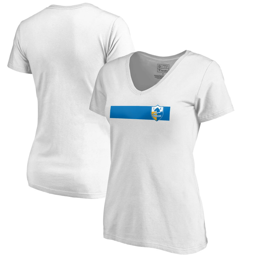Los Angeles Chargers Women's Vintage Rugby Stripe V-Neck T-Shirt White