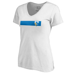 Los Angeles Chargers Women's Vintage Rugby Stripe V-Neck T-Shirt White
