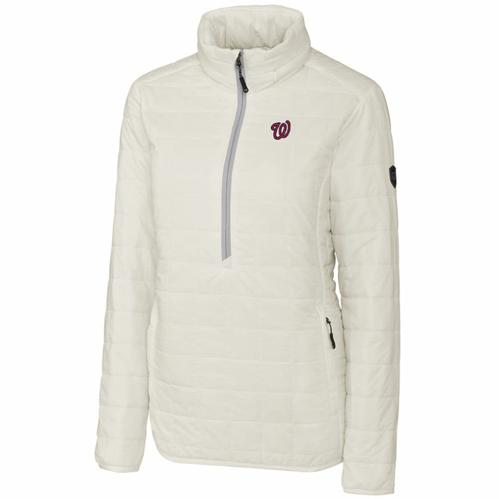 Washington Nationals Cutter & Buck Women's Rainier Half-Zip Popover Jacket - White - MLB Lifestyle