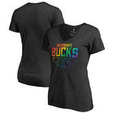 Milwaukee Bucks Women's Team Pride Wordmark V-Neck T-Shirt Black