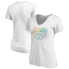 Los Angeles Lakers Women's Team Pride Wordmark V-Neck T-Shirt White