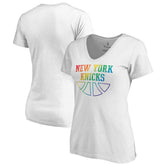 New York Knicks Women's Team Pride Wordmark V-Neck T-Shirt White