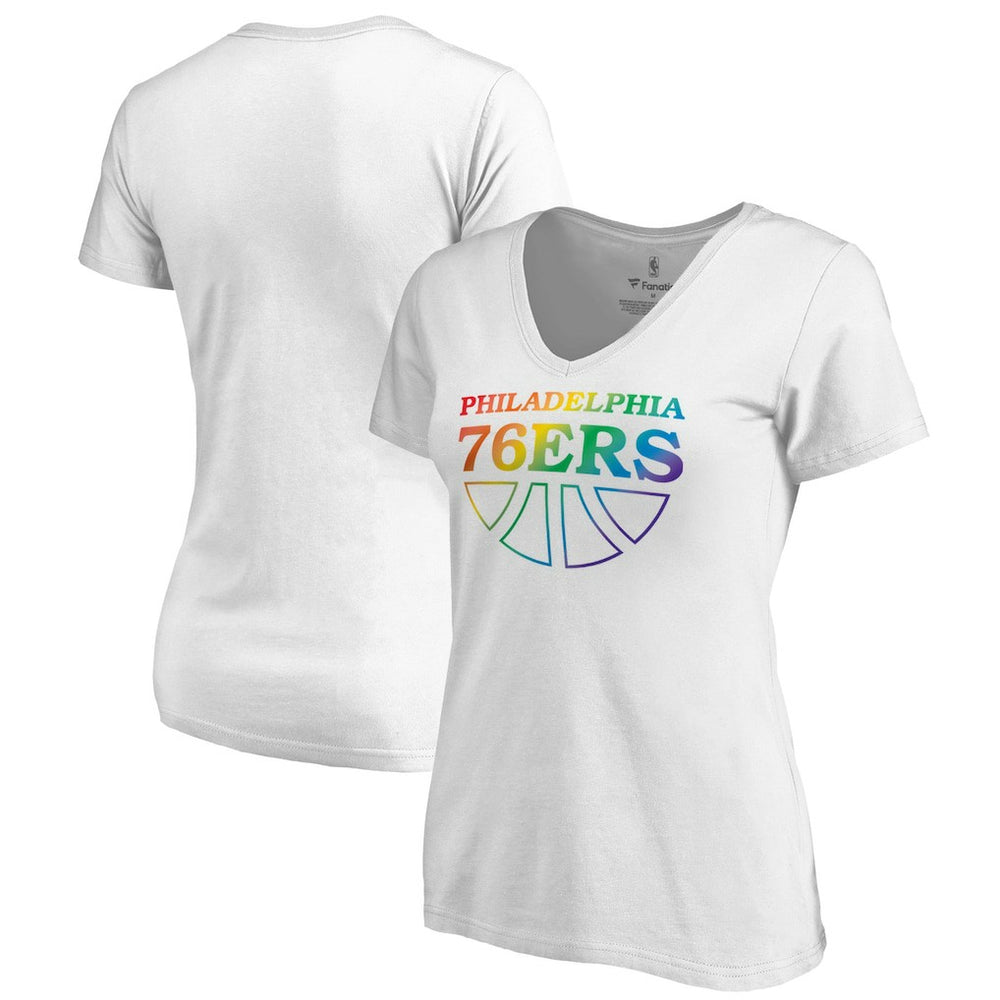 Philadelphia 76ers Women's Team Pride Wordmark V-Neck T-Shirt White