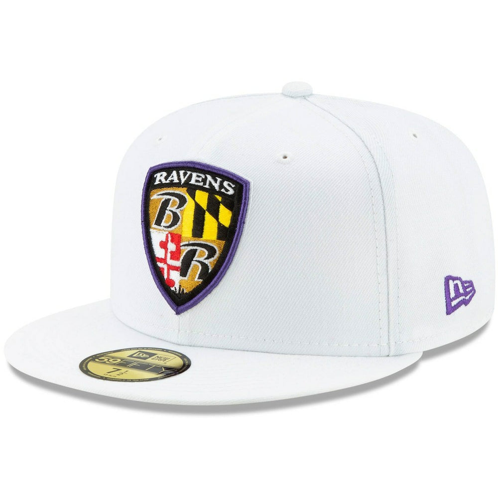 Baltimore Ravens New Era Shield Omaha 59FIFTY Fitted Hat White