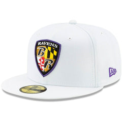 Baltimore Ravens New Era Shield Omaha 59FIFTY Fitted Hat White