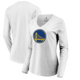 Golden State Warriors Women's Primary Logo Long Sleeve V-Neck T-Shirt White