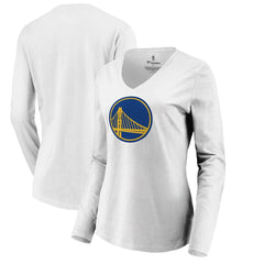 Golden State Warriors Women's Primary Logo Long Sleeve V-Neck T-Shirt White