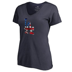 Clayton Kershaw Los Angeles Dodgers Women's Banner Wave Name & Number V-Neck T-Shirt - Navy - MLB Discount