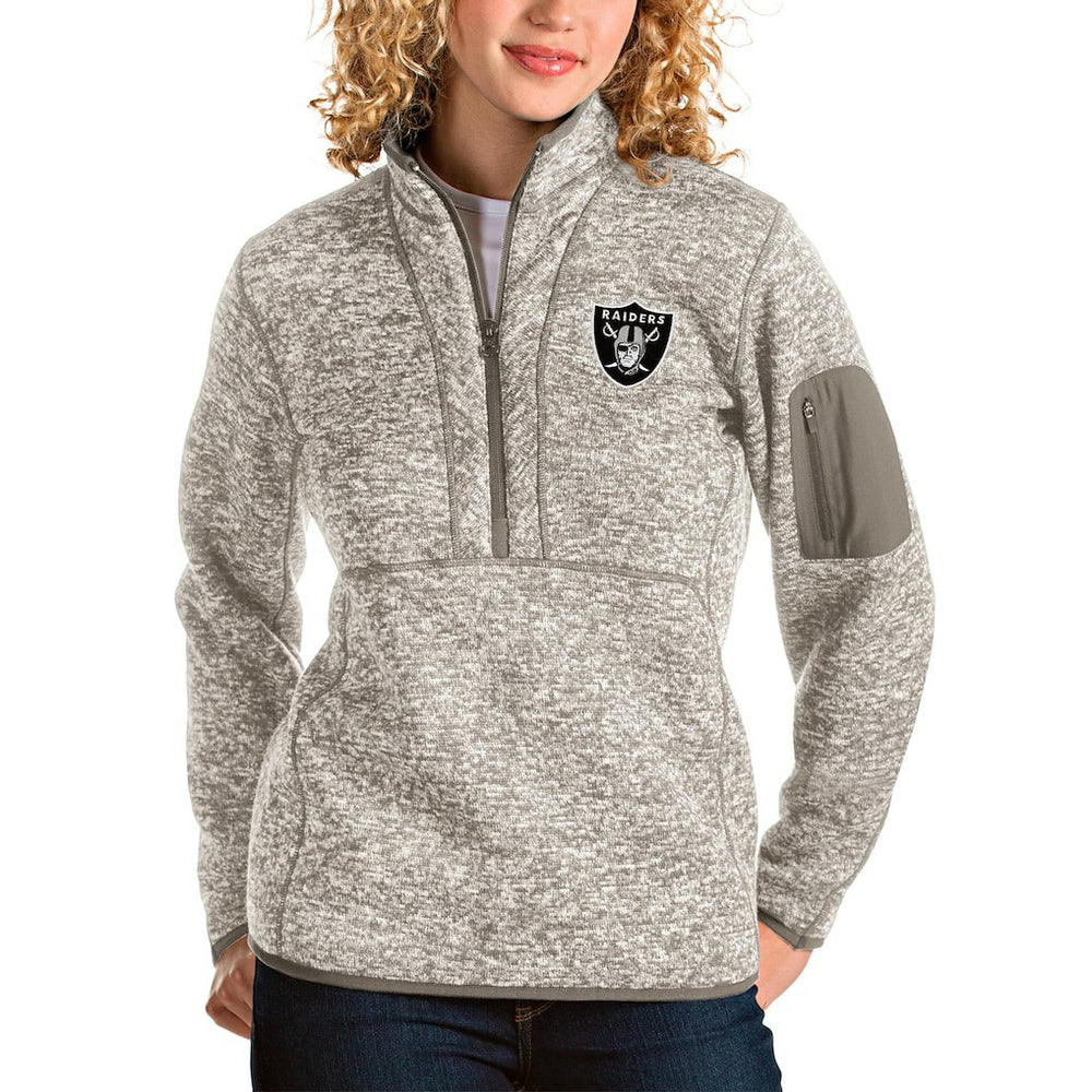 Las Vegas Raiders Antigua Women's Fortune Half-Zip Pullover Jacket Oatmeal