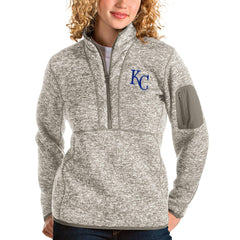 Kansas City Royals Antigua Women's Fortune Quarter-Zip Pullover Jacket - Oatmeal - MLB Sale
