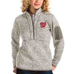 Washington Nationals Antigua Women's Fortune Quarter-Zip Pullover Jacket - Oatmeal - MLB Discount