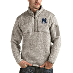 New York Yankees Antigua Fortune Quarter-Zip Pullover Jacket - Oatmeal - MLB Discount