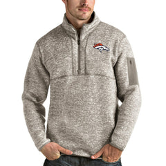 Denver Broncos Antigua Fortune Quarter-Zip Pullover Jacket Oatmeal