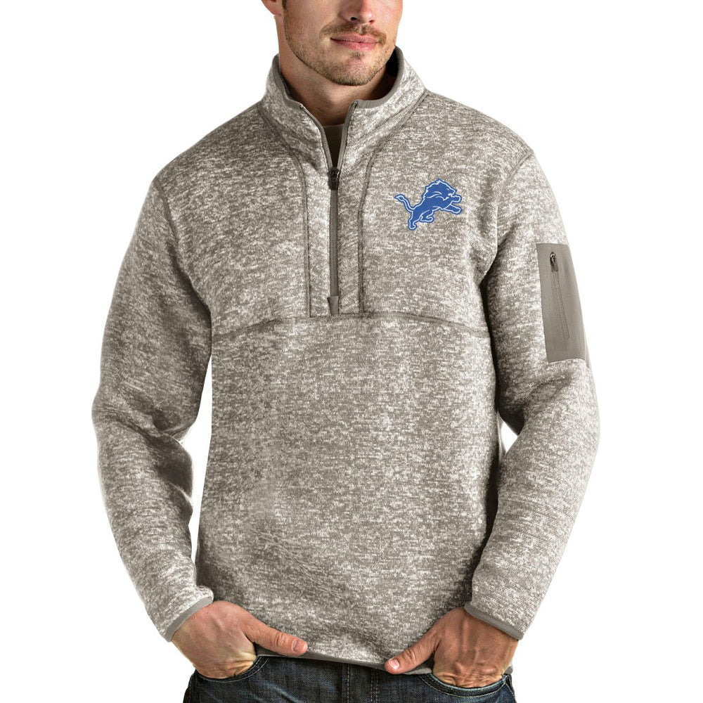 Detroit Lions Antigua Fortune Quarter-Zip Pullover Jacket Oatmeal