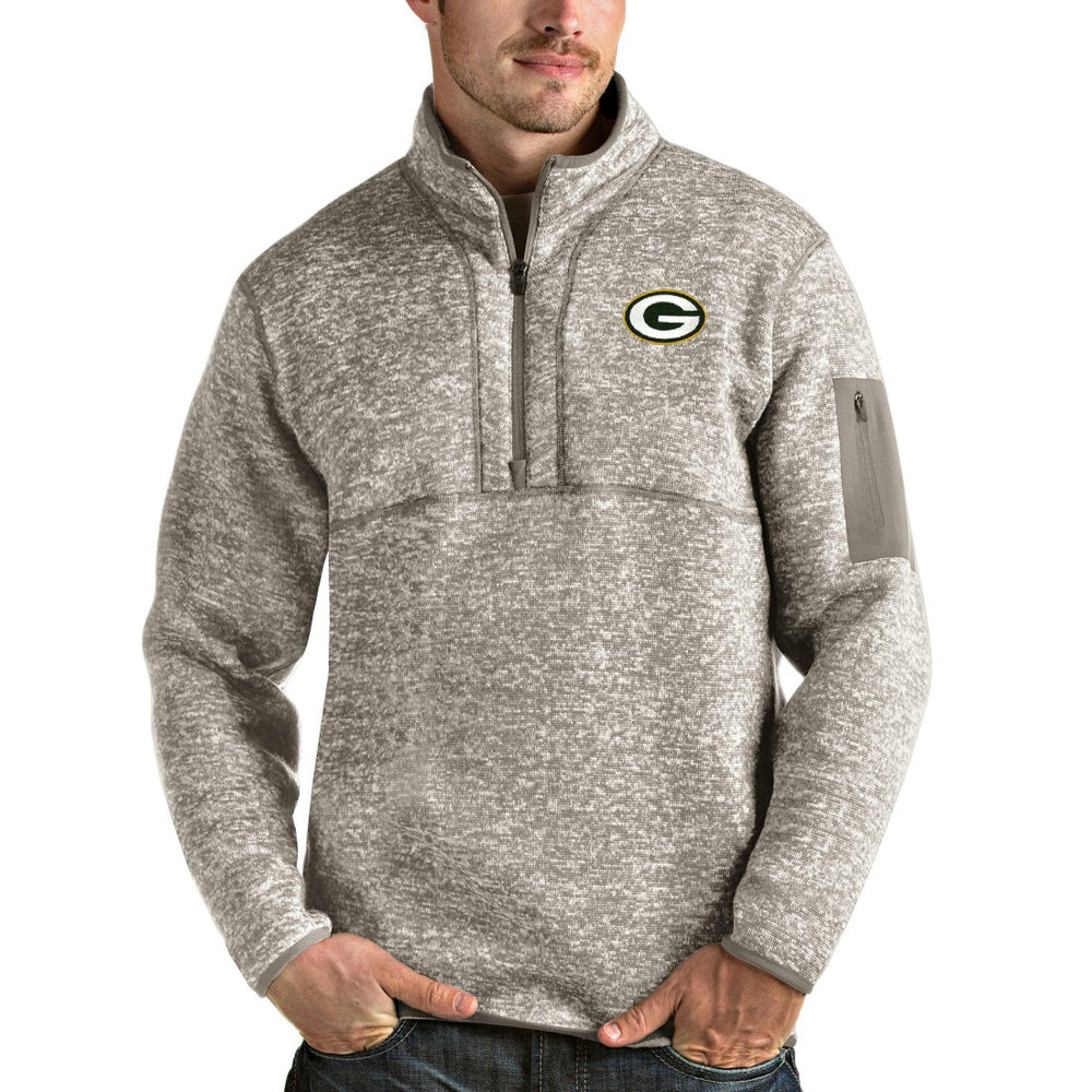 Green Bay Packers Antigua Fortune Quarter-Zip Pullover Jacket Oatmeal