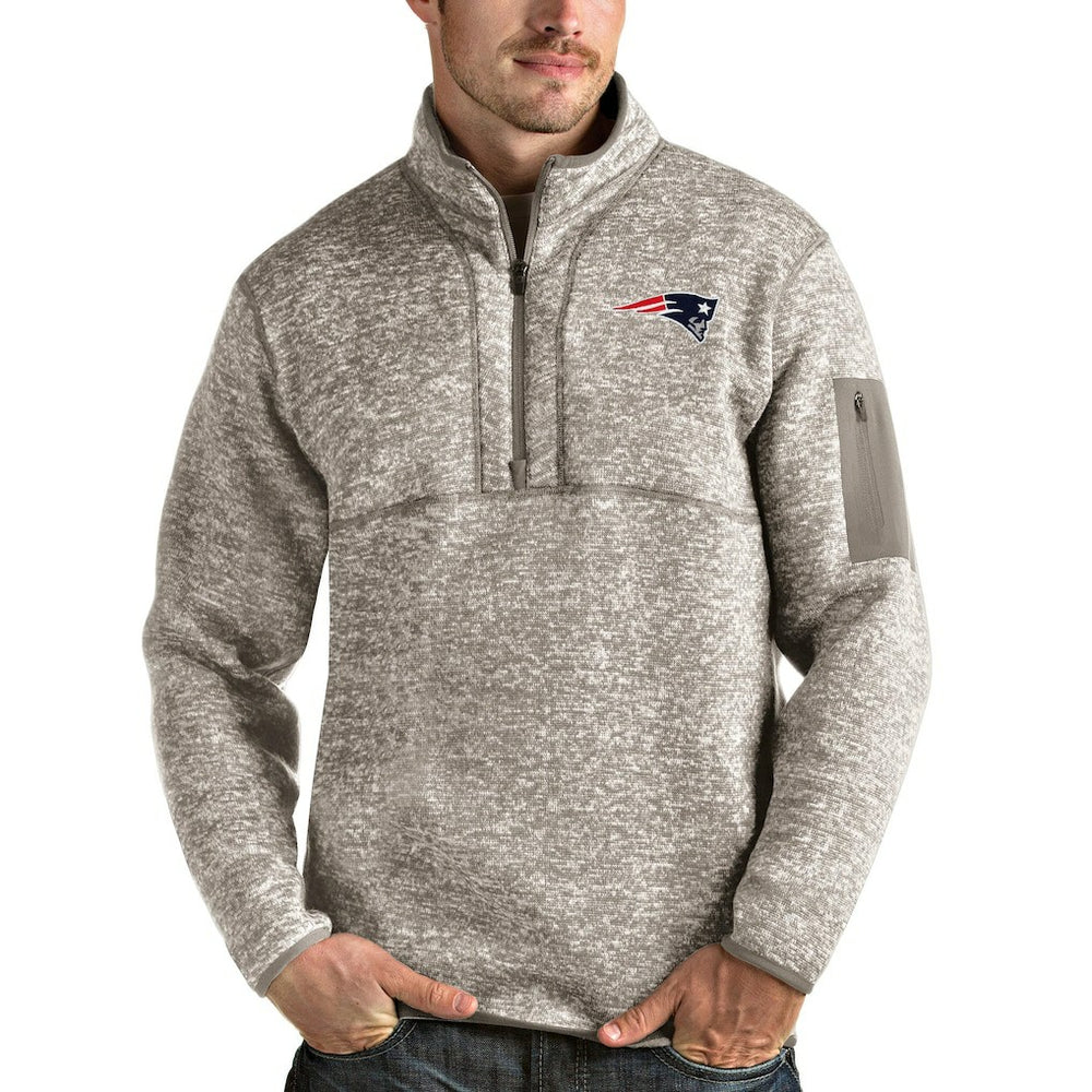 New England Patriots Antigua Fortune Quarter-Zip Pullover Jacket Oatmeal