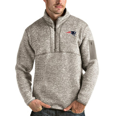 New England Patriots Antigua Fortune Quarter-Zip Pullover Jacket Oatmeal