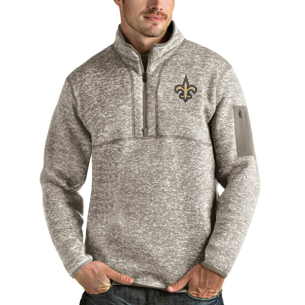 New Orleans Saints Antigua Fortune Quarter-Zip Pullover Jacket Oatmeal