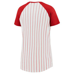 St. Louis Cardinals Fanatics Women's Cooperstown Collection Iconic Pinstripe Raglan Scoop Neck T-Shirt - White - Fanatics Lifestyle