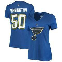 Jordan Binnington St. Louis Blues Fanatics Women's Authentic Stack Name & Number V-Neck T-Shirt - Blue - NHL 3706641