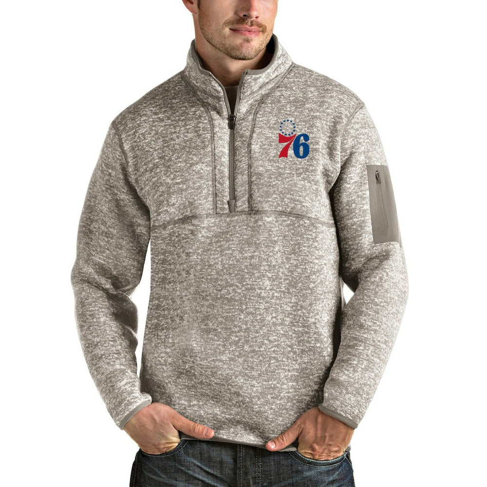 Philadelphia 76ers Antigua Fortune Quarter-Zip Pullover Jacket Natural