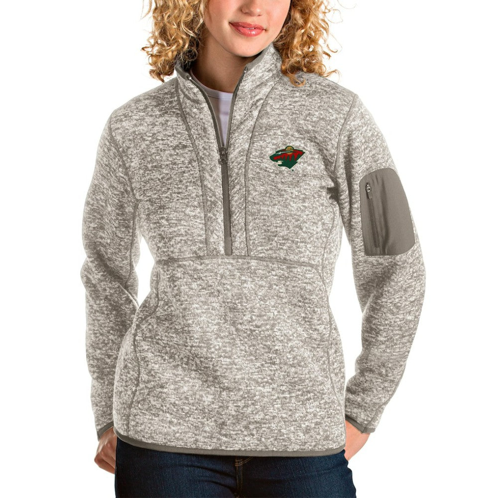 Minnesota Wild Antigua Women's Fortune Half-Zip Sweatshirt - Oatmeal - NHL 3719057