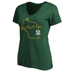 Fanatics Green Bay Packers Women's Team Iconic Script State V-Neck T-Shirt Green
