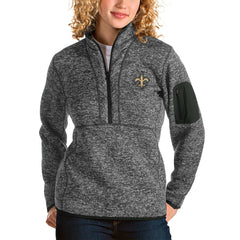 New Orleans Saints Antigua Women's Fortune Half-Zip Pullover Jacket Charcoal