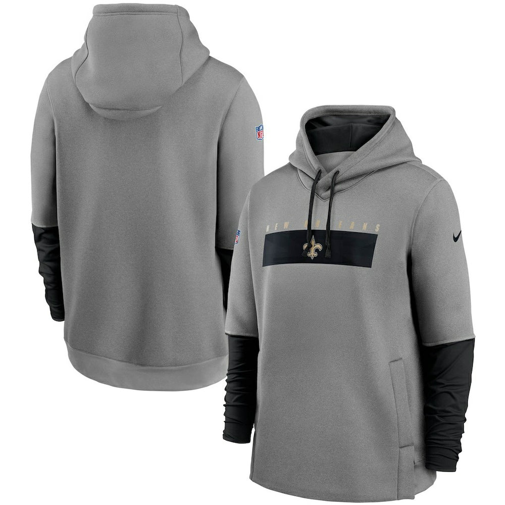 Nike New Orleans Saints Sideline Playbook Performance Pullover Hoodie Heathered Gray/Black