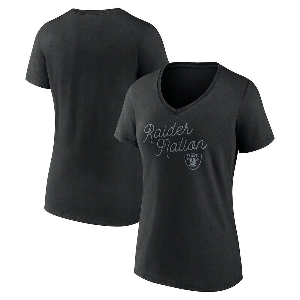 Fanatics Las Vegas Raiders Women's Iconic Script State V-Neck T-Shirt Black