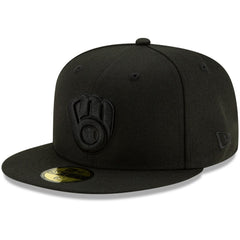 Milwaukee Brewers New Era Black on Black 59FIFTY Fitted Hat - Black - New Era Discount