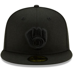 Milwaukee Brewers New Era Black on Black 59FIFTY Fitted Hat - Black - New Era Discount