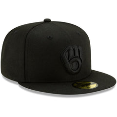 Milwaukee Brewers New Era Black on Black 59FIFTY Fitted Hat - Black - New Era Discount
