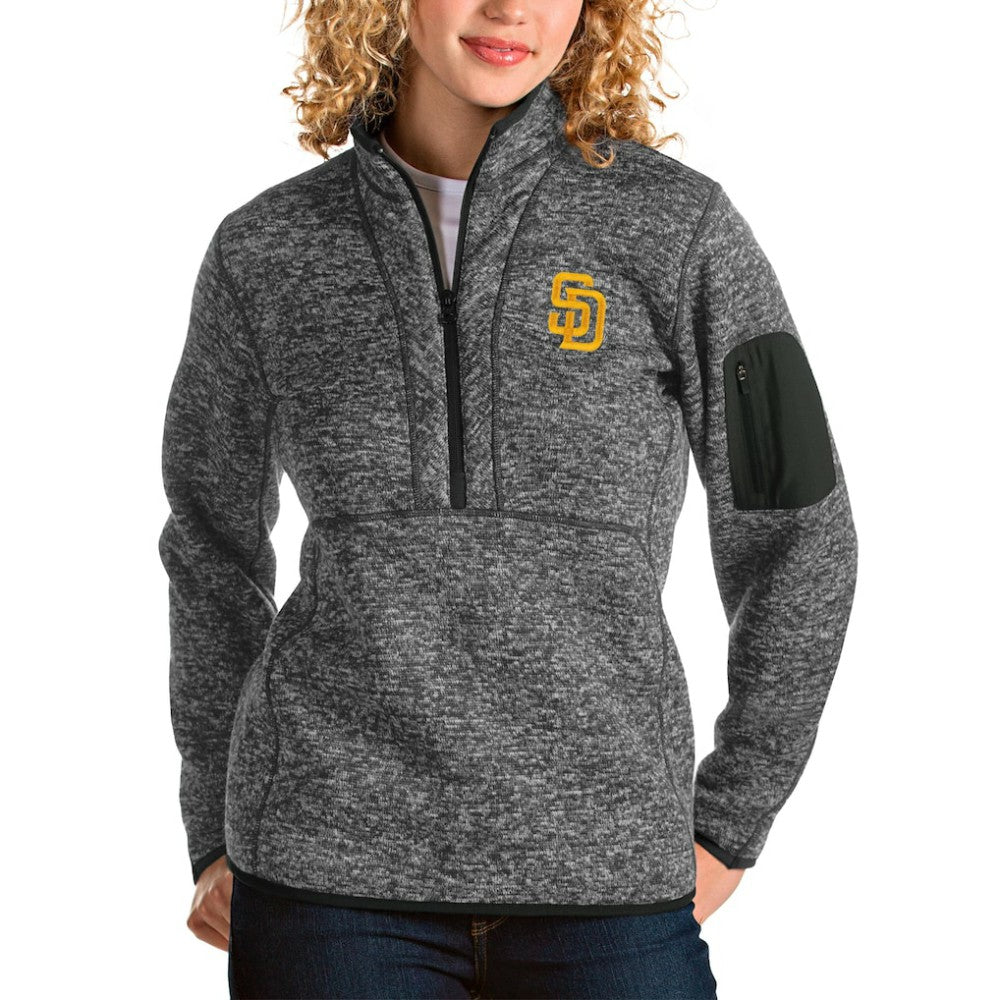 San Diego Padres Antigua Women's Fortune Half-Zip Pullover Jacket - Heather Charcoal - MLB on Sale