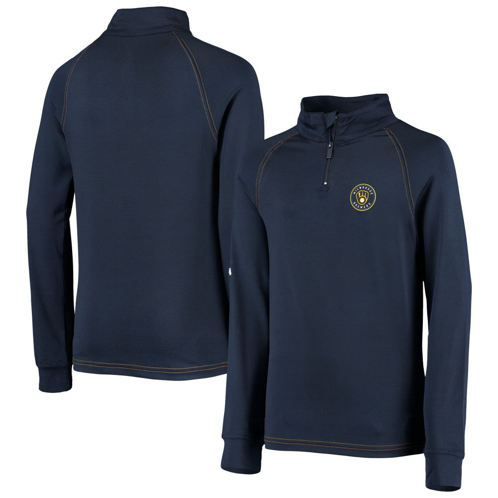Milwaukee Brewers Stitches Youth Raglan Quarter-Zip Jacket - Navy - MLB on Sale